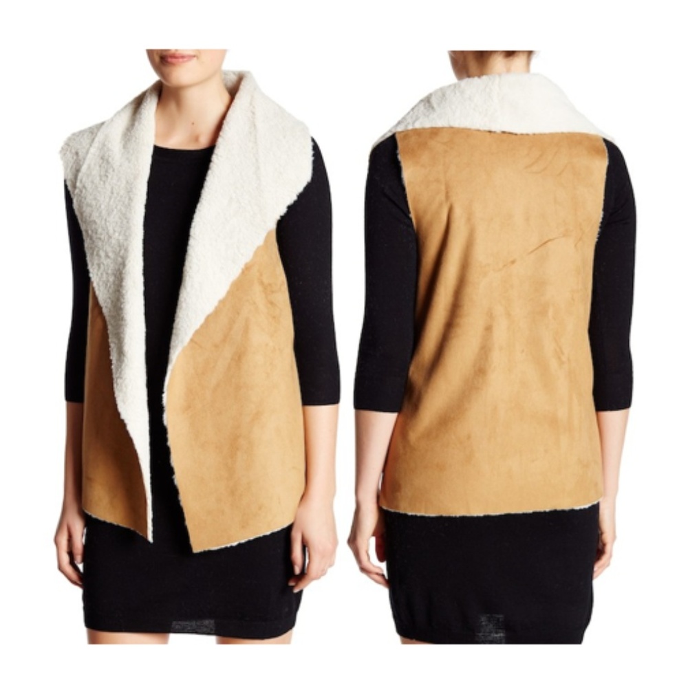 Madison & Lola Tan-Beige Faux Suede Shearling Vest